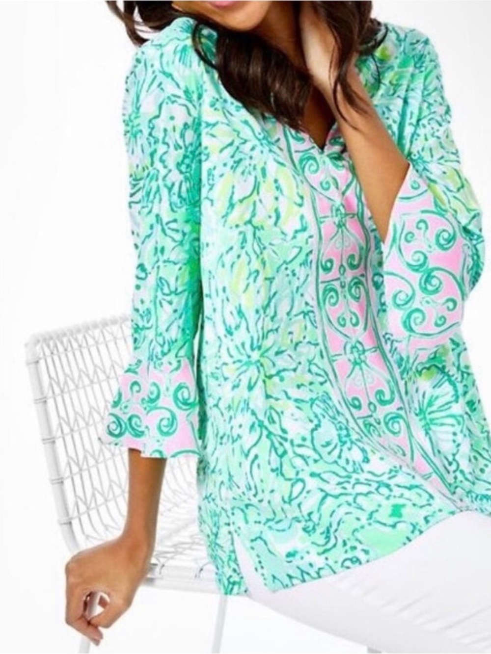 🌺 Lilly Pulitzer Keona Tunic Resort Aqua Hopelessly Devoted Engineered Tunic - Picture 2 of 5